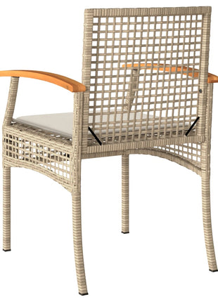 Tuinstoelen 2 st met kussens poly rattan en acaciahout beige