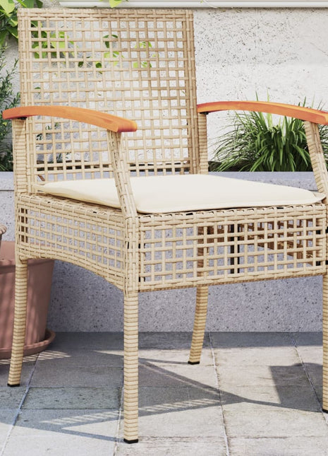 Tuinstoelen 2 st met kussens poly rattan en acaciahout beige