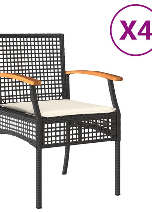 Tuinstoelen 4 st met kussens poly rattan en acaciahout zwart