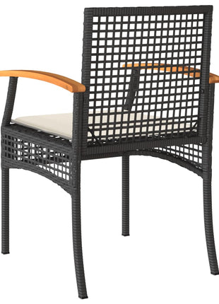 Tuinstoelen 4 st met kussens poly rattan en acaciahout zwart