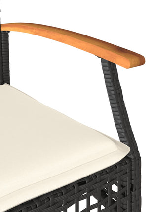 Tuinstoelen 4 st met kussens poly rattan en acaciahout zwart