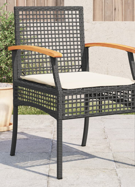 Tuinstoelen 4 st met kussens poly rattan en acaciahout zwart