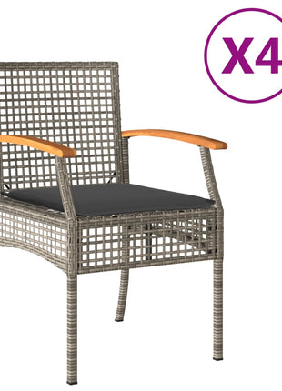 Tuinstoelen 4 st met kussens poly rattan en acaciahout grijs