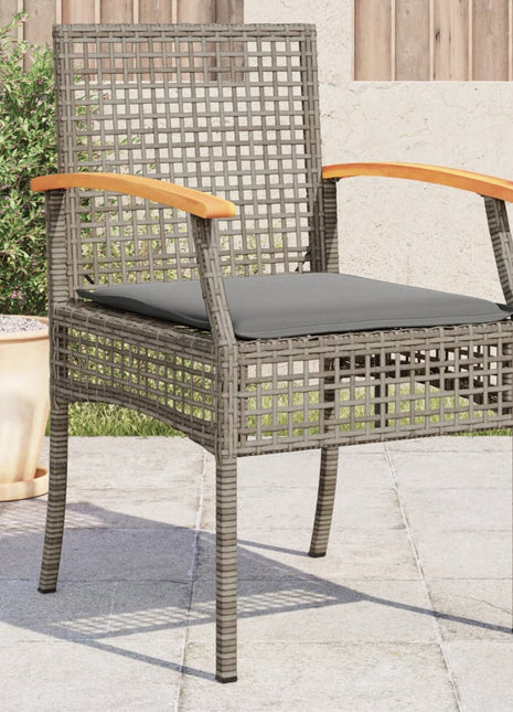 Tuinstoelen 4 st met kussens poly rattan en acaciahout grijs