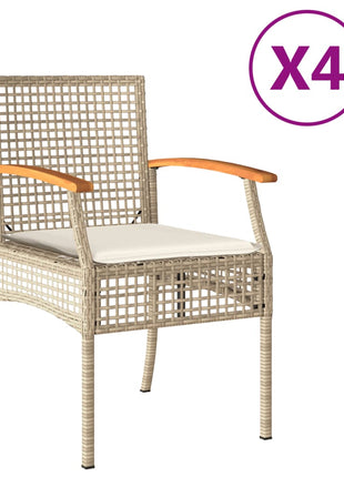 Tuinstoelen 4 st met kussens poly rattan en acaciahout beige