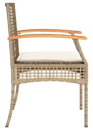 Tuinstoelen 4 st met kussens poly rattan en acaciahout beige
