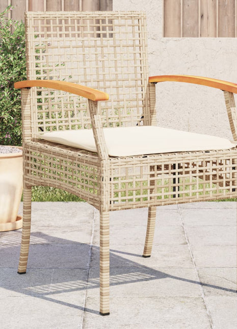 Tuinstoelen 4 st met kussens poly rattan en acaciahout beige
