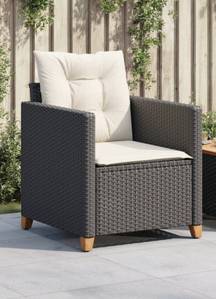 Tuinstoel met kussens poly rattan zwart
