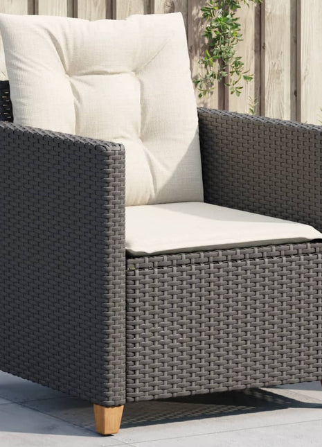 Tuinstoel met kussens poly rattan zwart