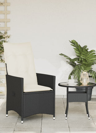Tuinstoel verstelbaar met kussens poly rattan zwart