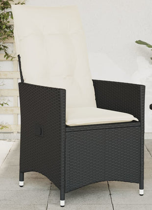 Tuinstoel verstelbaar met kussens poly rattan zwart