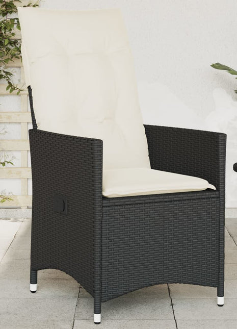 Tuinstoel verstelbaar met kussens poly rattan zwart