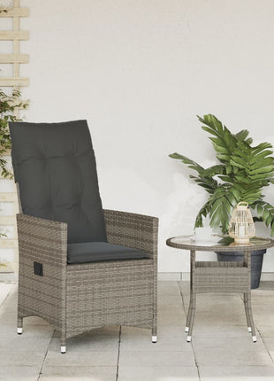 Tuinstoel verstelbaar met kussens poly rattan grijs