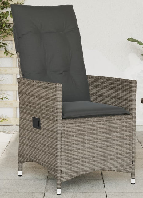 Tuinstoel verstelbaar met kussens poly rattan grijs