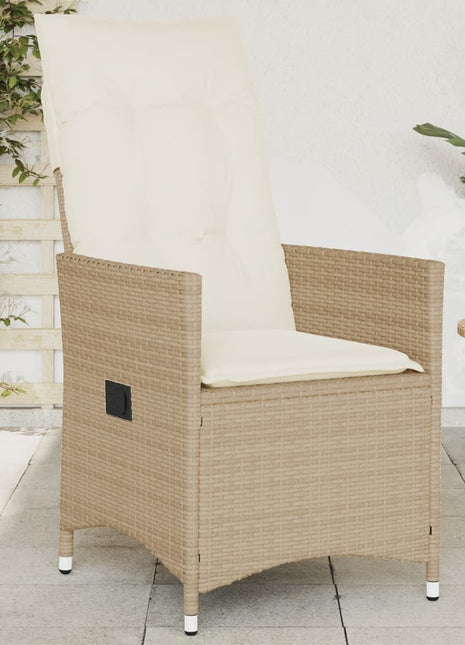 Tuinstoel verstelbaar met kussens poly rattan beige