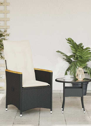 Tuinstoel verstelbaar met kussens poly rattan zwart