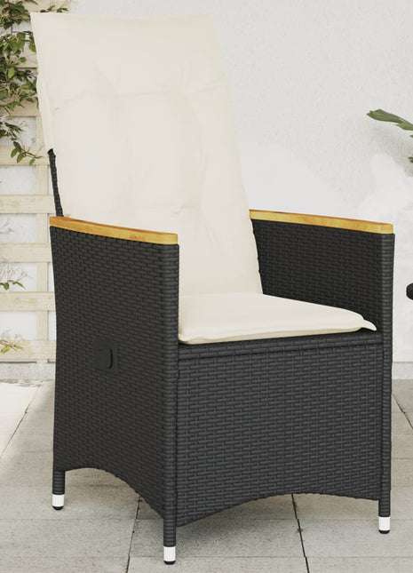 Tuinstoel verstelbaar met kussens poly rattan zwart