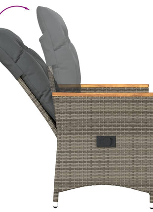 Tuinstoel verstelbaar met kussens poly rattan grijs