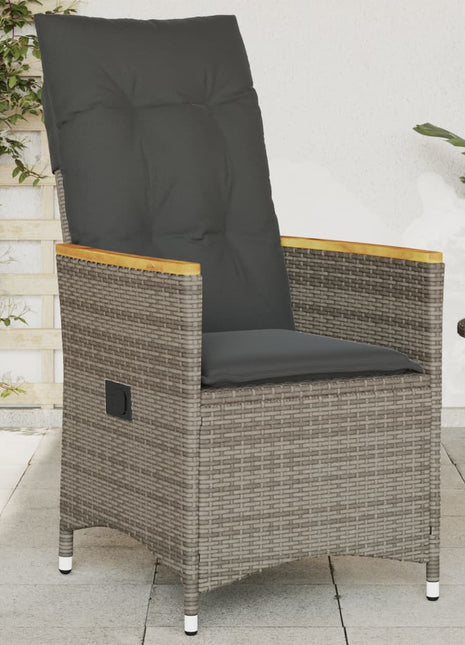 Tuinstoel verstelbaar met kussens poly rattan grijs