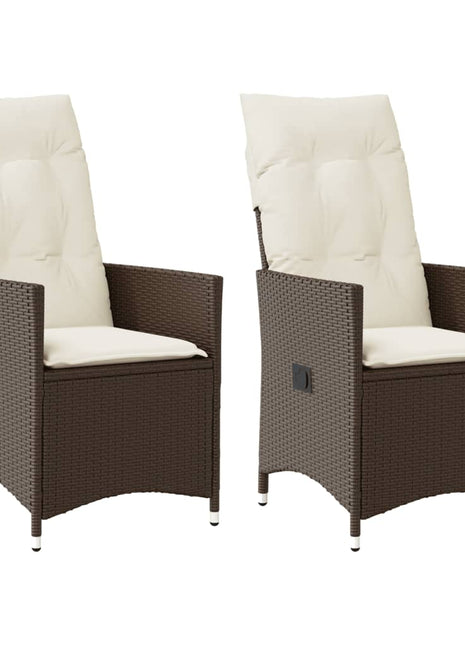 Tuinstoelen 2 st verstelbaar met kussens poly rattan bruin