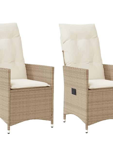 Tuinstoelen 2 st verstelbaar met kussens poly rattan beige