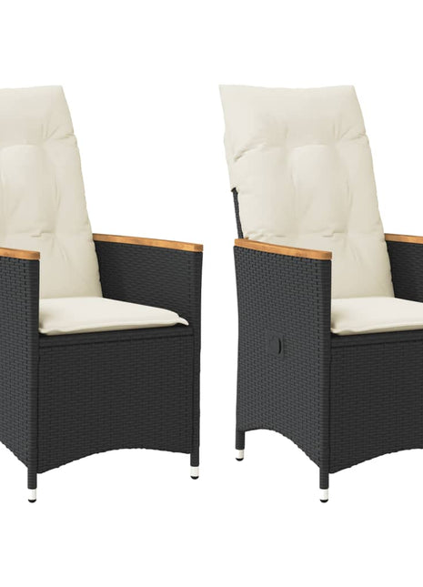 Tuinstoelen 2 st verstelbaar met kussens poly rattan zwart