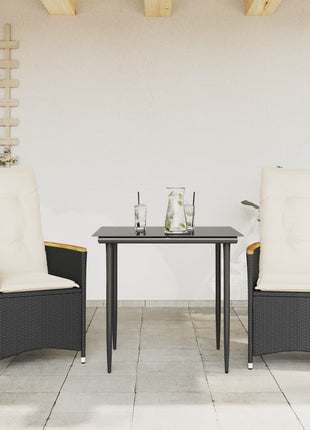 Tuinstoelen 2 st verstelbaar met kussens poly rattan zwart