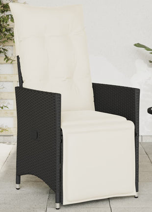 Tuinstoel verstelbaar met kussens poly rattan zwart