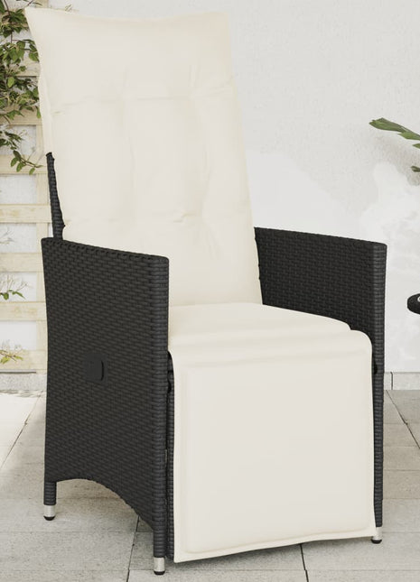 Tuinstoel verstelbaar met kussens poly rattan zwart