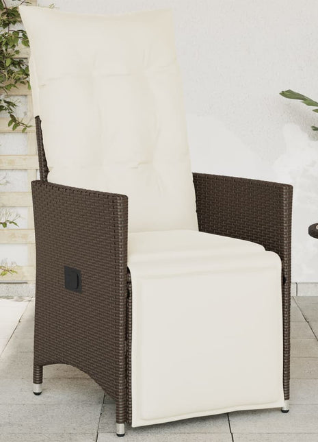 Tuinstoel verstelbaar met kussens poly rattan bruin