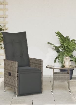 Tuinstoel verstelbaar met kussens poly rattan grijs
