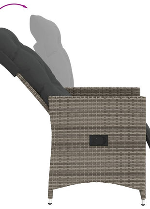 Tuinstoel verstelbaar met kussens poly rattan grijs