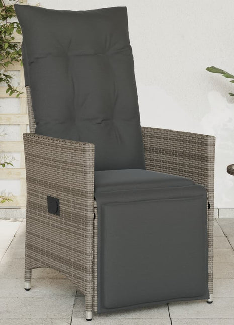 Tuinstoel verstelbaar met kussens poly rattan grijs
