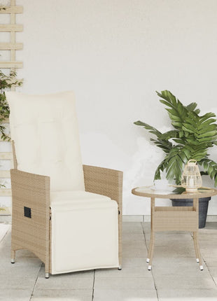 Tuinstoel verstelbaar met kussens poly rattan beige