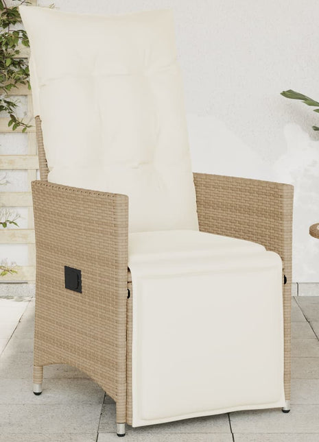 Tuinstoel verstelbaar met kussens poly rattan beige