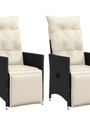 Tuinstoelen 2 st verstelbaar met kussens poly rattan zwart