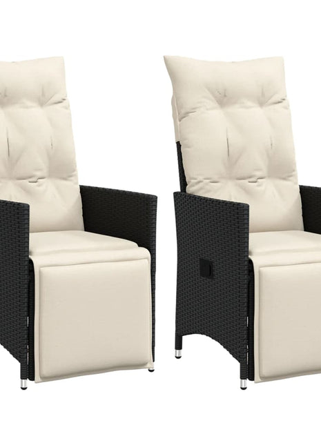 Tuinstoelen 2 st verstelbaar met kussens poly rattan zwart