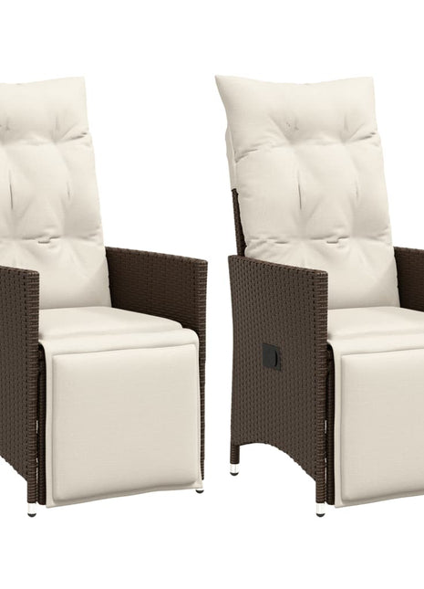 Tuinstoelen 2 st verstelbaar met kussens poly rattan bruin