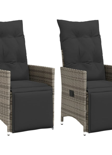 Tuinstoelen 2 st verstelbaar met kussens poly rattan grijs