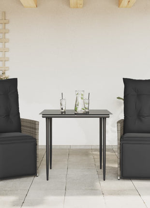 Tuinstoelen 2 st verstelbaar met kussens poly rattan grijs
