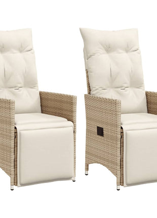 Tuinstoelen 2 st verstelbaar met kussens poly rattan beige