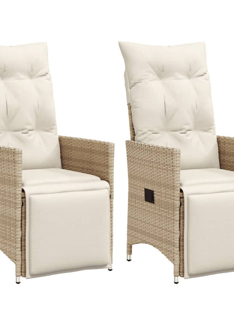 Tuinstoelen 2 st verstelbaar met kussens poly rattan beige
