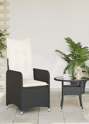 Tuinstoel verstelbaar met kussens poly rattan zwart