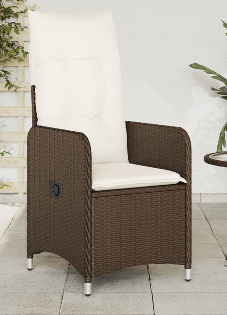 Tuinstoel verstelbaar met kussens poly rattan bruin