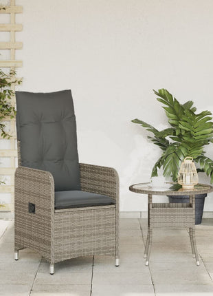 Tuinstoel verstelbaar met kussens poly rattan grijs