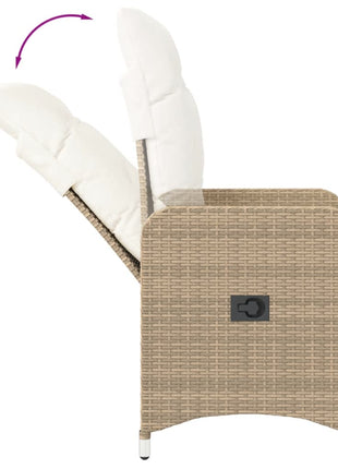 Tuinstoel verstelbaar met kussens poly rattan beige