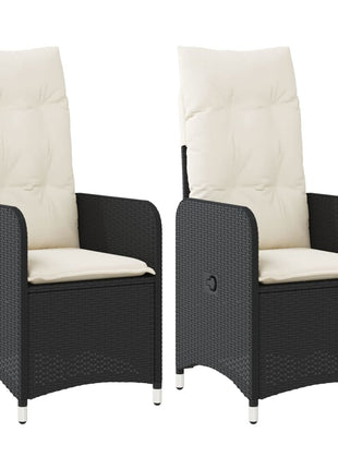 Tuinstoelen 2 st verstelbaar met kussens poly rattan zwart