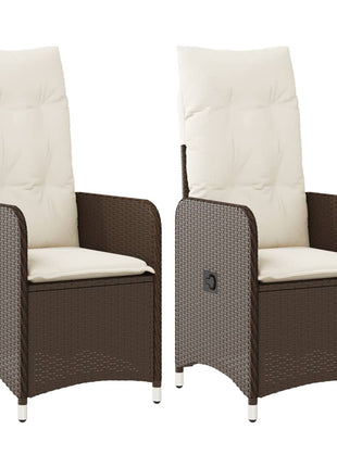Tuinstoelen 2 st verstelbaar met kussens poly rattan bruin