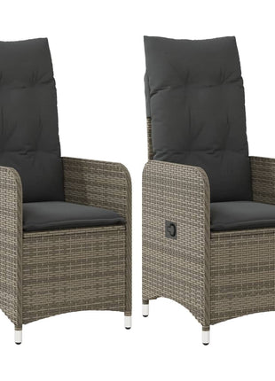 Tuinstoelen 2 st verstelbaar met kussens poly rattan grijs