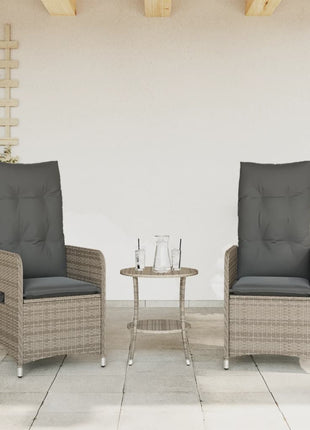 Tuinstoelen 2 st verstelbaar met kussens poly rattan grijs
